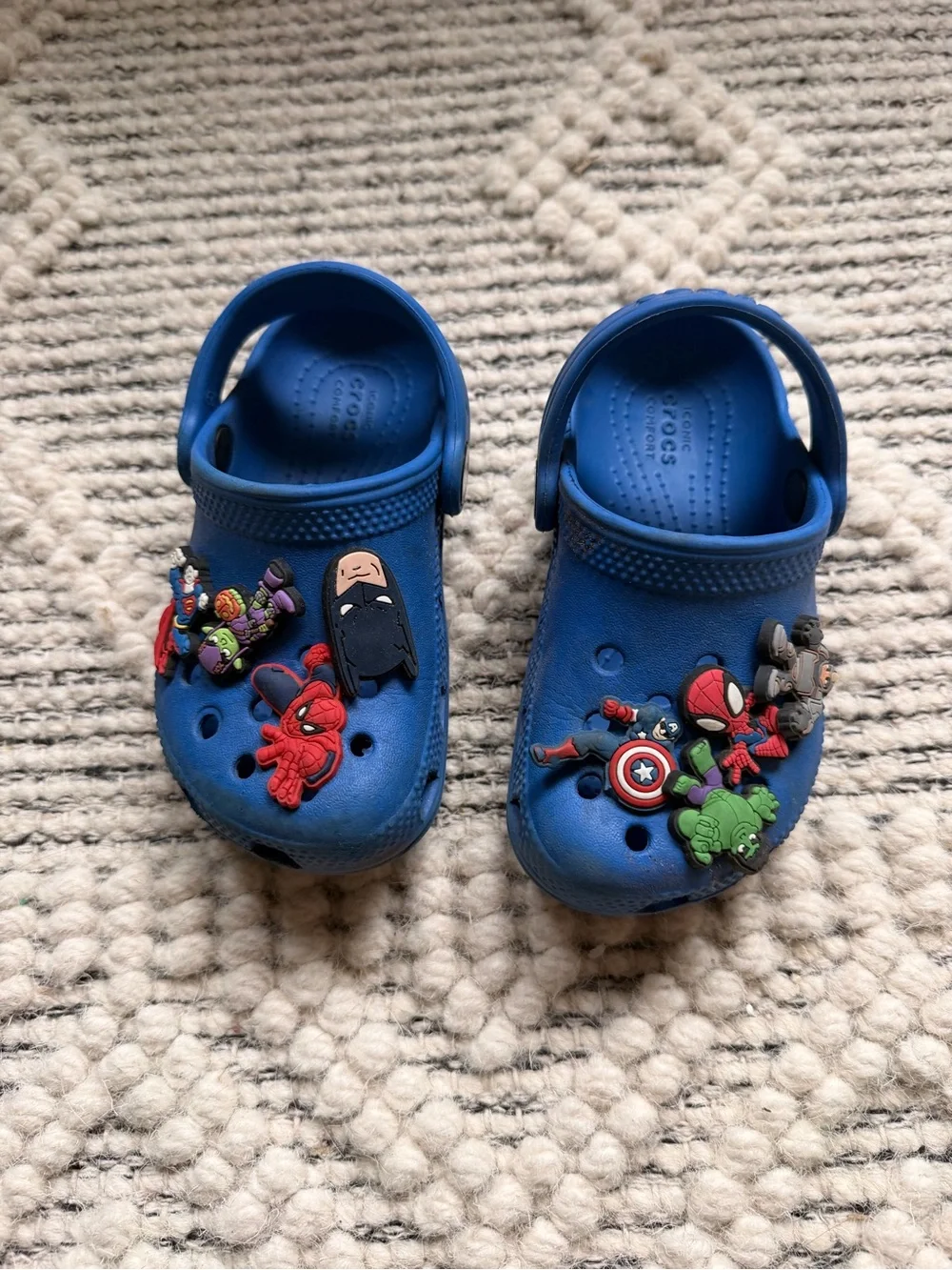 Kids Blue Crocs with Superhero Charms